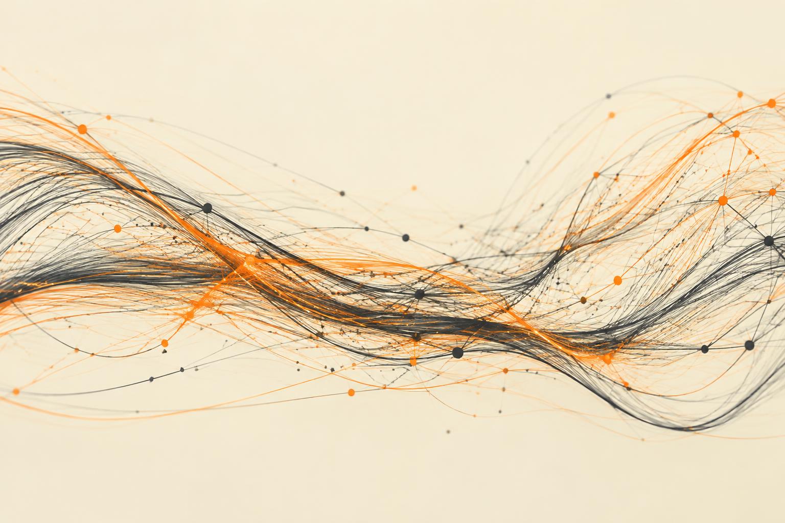 Abstract network of charcoal and orange lines representing connected systems